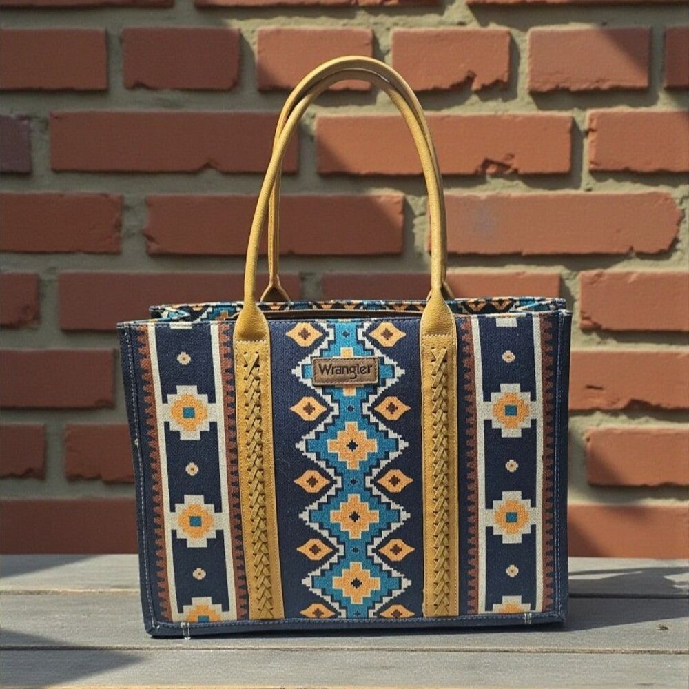 Wrangler Women's Southwestern Print Dual Sided Wide Canvas Tote 17 X 5 X 13 - Picture 2 of 16